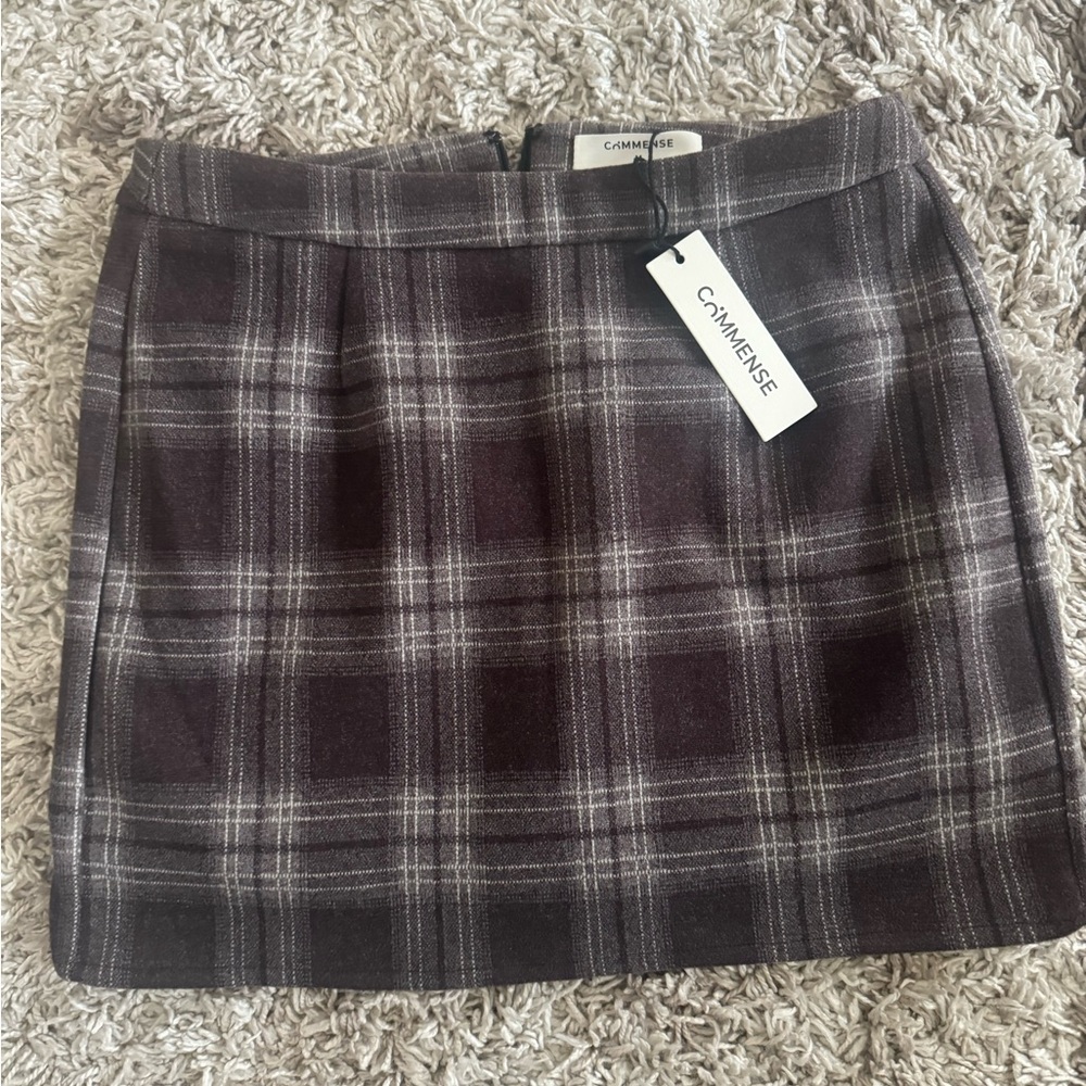 Commense Dark Plaid Mini Skirt